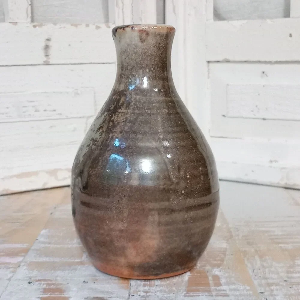 Vince Pitelka Signed Studio Pottery Stoneware Vase Tokkuri Bottle Wood Ash Drip